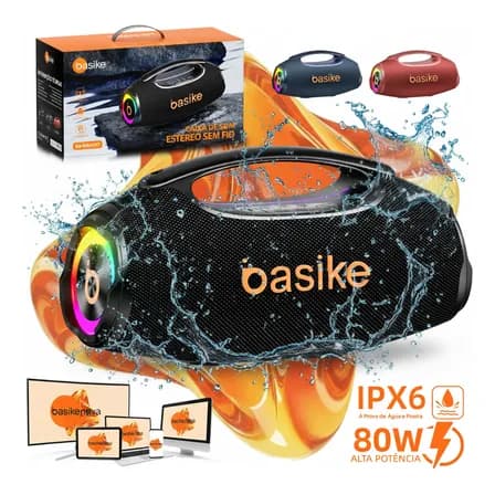Foto de Basike Caixa de Som Boombox Plus 80W 8000Mah Portátil Bluetooth 5.3 Sem fio IPX6 À Prova D'água Com Luz RGB Hifi TWS Bass Forte Amplificada Alto falante Bombox TV Festa Casa Soundb