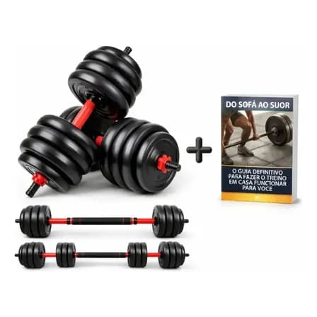 Foto de Kit Halteres 6 Em 1 Peso Musculação Até 40kg Ajustável Halter, Kettlebell, Anilha Cor Preto-Vermelho