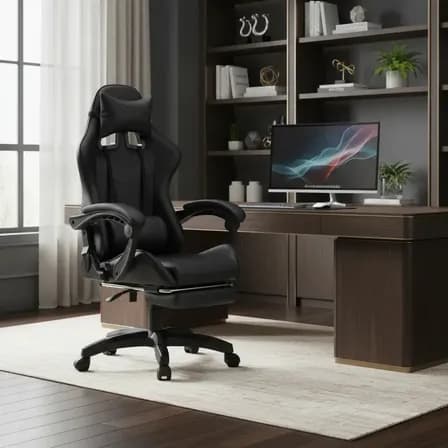 Foto de Cadeira De Escritório Gamer Nitro Ergonômica Estofado Couro Sintético Reclinável Altura Ajustável Apoio Para Pés Cor Preto Luvinco