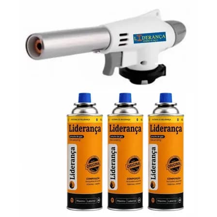 Foto de Kit Maçarico Acendimento Automático C/ 3 Refis Gás 227g