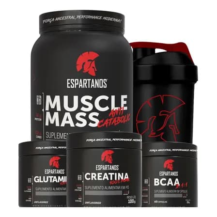 Foto de Kit Mass Hipercalórico + Bcaa + Creatina + Glutamina + Copo Morango