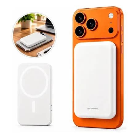 Foto de Power Bank Magnético 5000mah Magsafe Compatível iPhone Carregador Portátil Sem Fio Recarga Bateria Externa Indução Eletromind