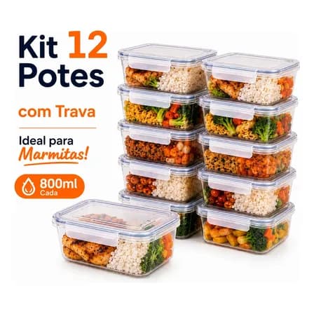 Foto de Kit 12 Potes Marmita Com Trava Lateral Freezer Microondas Transparente