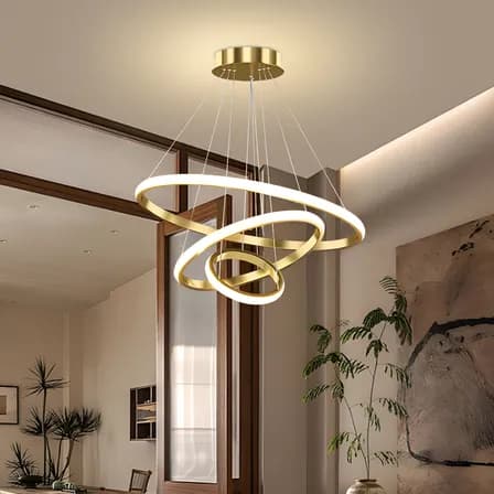 Foto de Lustre Led Sala Moderno 60w, 3 Arcos Pendente Luminária Teto 127/220v Dourado