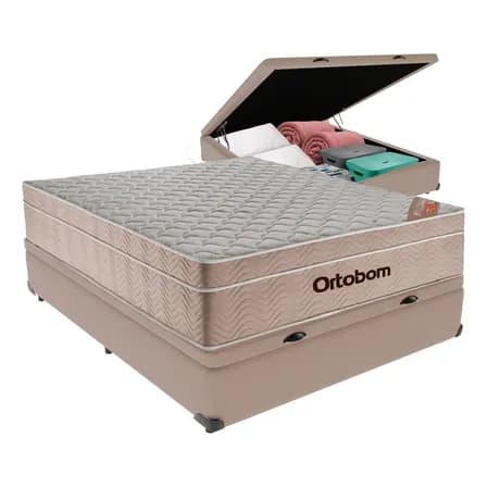 Foto de Cama Box Baú E Colchão Airtech Molas Ensacadas Casal Ortobom