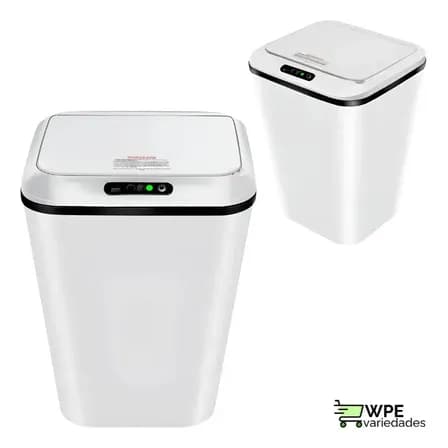 Foto de Lixeira Inteligente Automática 16l Branca Sensor Infravermelho Recarregável Usb Alcance Até 30cm Para Escritório Branco Branco
