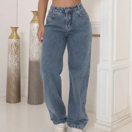 Foto de Calça Jeans Wide Leg Feminina Cintura Alta Sem Lycra Stillge