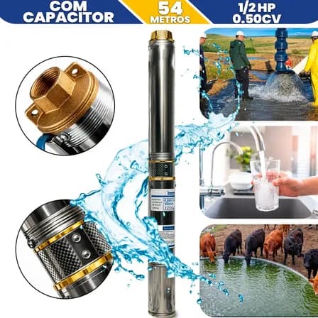 Foto de Bomba Submersa Caneta Palito 1/2hp 0,50cv 54m Poço Artesiano Caixa Cisterna 3 Pol ( Cano 100mm ) Submersível Chácara Sítio Rancho Fazenda