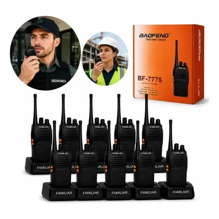 Foto de Kit 10 Radio Walk Talk Comunicador 16 Ch 12km Baofeng 777 Ht Cor Preto Familar