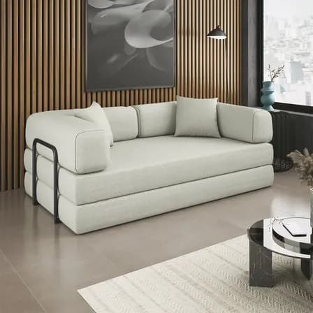 Foto de Sofá Cama Colchão Casal Compact Air Confortável Moderno Sala Bege Balaqui Decor