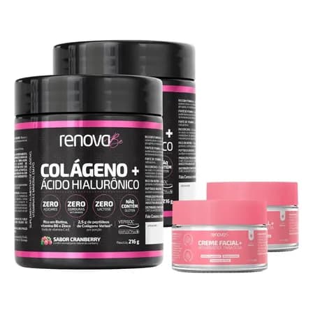 Foto de Kit 2x Colágeno Verisol + Ácido Hialurônico Renova Be Colágeno Hidrolisado Zero Lactose Vitaminas E, C, B6 Biotina E Zinco