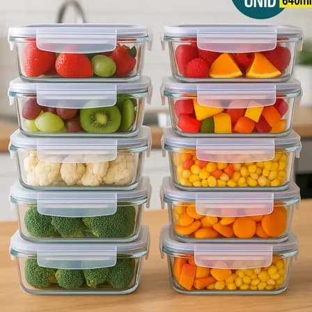 Foto de Kit 10 Potes De Vidro Hermético 640ml 4 Travas Livre De Bpa Cinza