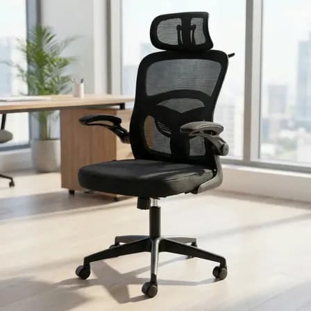 Foto de Cadeira de Escritório Vincere Brasil Elegance Graphite II Ergonômica com Apoio Lombar Preta em Malha