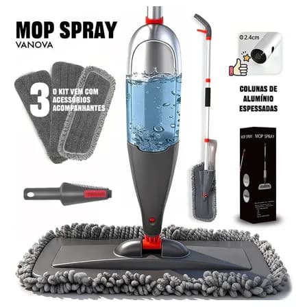 Foto de Vanova Mop Spray 360 Reservatório 800ml Cabeça Giratória 360 Microfibra Lavável 3 Panos Cabo de Alumínio Leve Para Piso Laminado Porcelanato Vinílico Madeira Selada