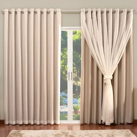 Foto de Cortina de Blackout com Voil Liso para varão simples - 4,00 x 2,70