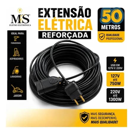 Foto de Extensão Eletrica 50 Metros Reforçada 10/20a Obra Profissional Ms Eletro Eletrônica