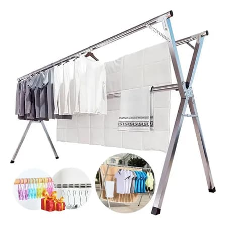 Foto de Varal De Chão Roupas Dobrável Grande Aço Inoxidável 80kg Branco