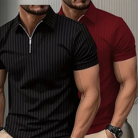 Foto de Kit 2 Camiseta Polo Manga Curta Com Ziper Masculina Canelada