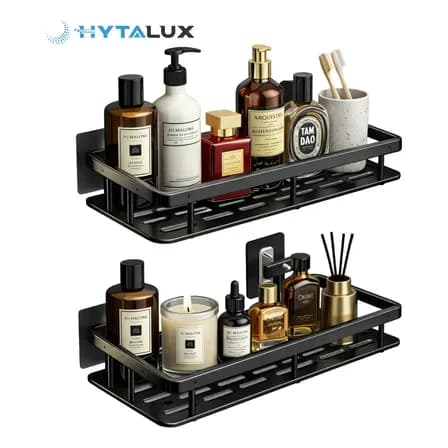 Foto de Kit 2 Suporte Porta Shampoo Sabonete Prateleira Banheiro Adesivo Parede Sem Furar Box Porta Sabonete Luxo Cor Preto Hytalux