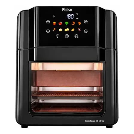 Foto de Philco PAF15C Fritadeira Air Fryer Oven 15 Litros Revestimento Redstone Porta Removível Luz Interna 10 Funções Preta