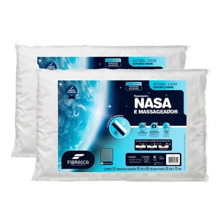 Foto de Kit 2 Travesseiro Nasa E Massageador Baixo 11cm Fibrasca Cor Branco