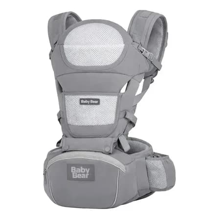 Foto de Bolsa Canguru Ergonômico Bebê Mãe Premium 12 Posições 4 Em 1 Baby Bear Cor Cinza
