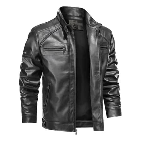 Foto de Jaqueta De Couro Masculina Slim Forrada Sem Capuz