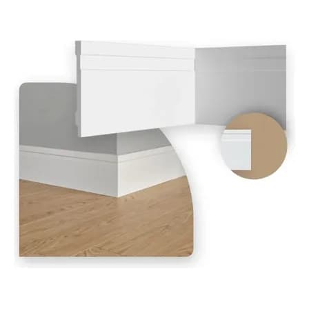 Foto de Rodapé De 10cm Frisado Branco Poliestireno Resistente 7m