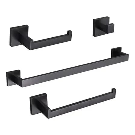 Foto de Kit Banheiro Aço Inox Preto Fosco Linha Luxo Premium 4 Peças
