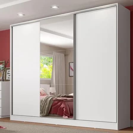 Foto de Guarda Roupa Casal Armário Quarto 100% Mdf C Espelho Madesa Royale 3 Portas Cor Branco 106209