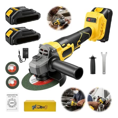 Foto de Esmerilhadeira Elétrica Angular Lixadeira 48v Mohor 2bateria Amarelo 127/220v 50 Hz/60 Hz