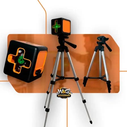 Foto de Nível A Laser Verde 2 Linhas Esquadro + Suporte + Tripé Profissional Prumo 20m Autonivelante Pilhas W&g
