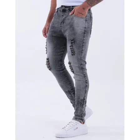 Foto de Calça Skinny Preta Rasgada Masculina Jeans C/ Elastano Lycra Preto 42