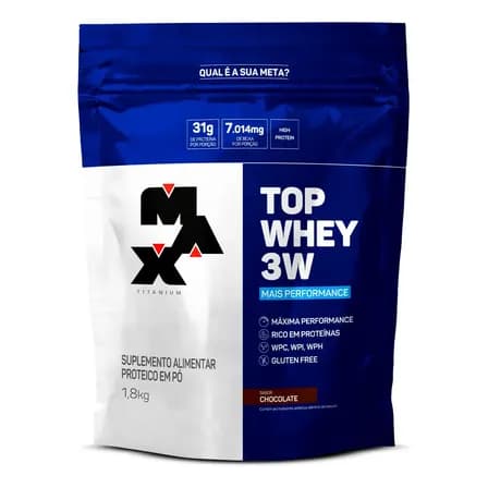Foto de Whey Concetrado Top Whey 3w Mais Performance Max Titanium 1,8kg sabor Chocolate