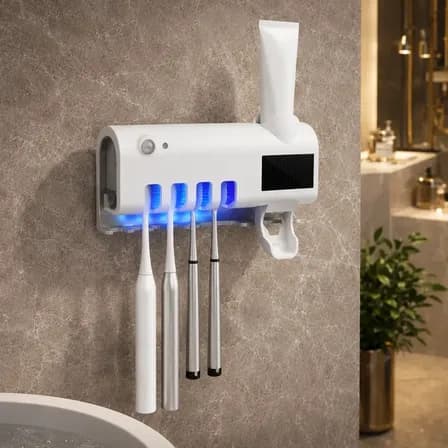 Foto de Dispenser Pasta De Dente Com Porta Escova Suporte De Parede