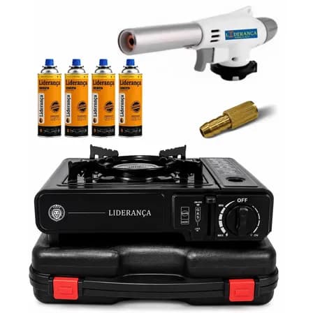 Foto de Kit Fogareiro Fogão Portátil Camping Pesca + Acessórios Preto