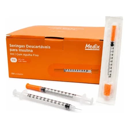 Foto de Seringa De Insulina 1ml C/ Agulha Fixa 6x0,25 - Cx C/ 100 Un 1 Ml