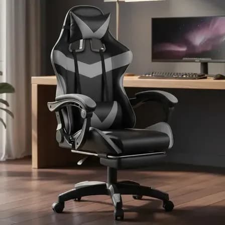 Foto de Cadeira De Escritório Gamer Nitro Ergonômica Estofado Couro Sintético Reclinável Altura Ajustável Apoio Para Pés Cor Cinza