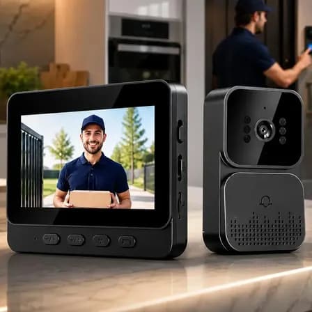 Foto de Vídeo Porteiro Campainha com Áudio Monitor Sem Fio Interfone Bidirecional Wireless Hd Cor Cinza-escuro Casa Segura VLX