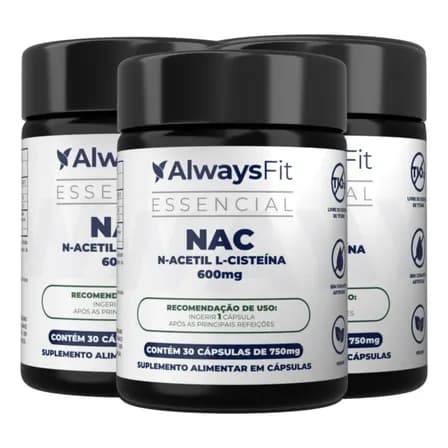 Foto de Kit 3 Nac Alwaysfit 600mg | N-acetil L-cisteína | 30cápsulas Sem Sabor