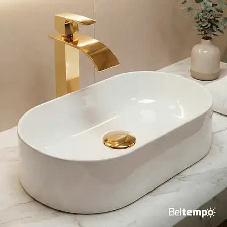 Foto de Cuba Pia de Apoio Sobrepor Oval 43x25 Branca Banheiro Lavabo Beltempo BT-2030