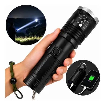 Foto de Lanterna Tática Militar Led Potente Alcance 2km Mais Forte Branco Preto