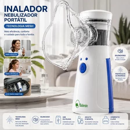 Foto de Inalador Nebulizador Portátil Bahrein Usb Pilha Cor Azul Silencioso Aparelho Inalação Compacto Mesh Bivolt Nebulizador Com Rede Vibratoria Aparelho Para Inalacao Inalador Silencios