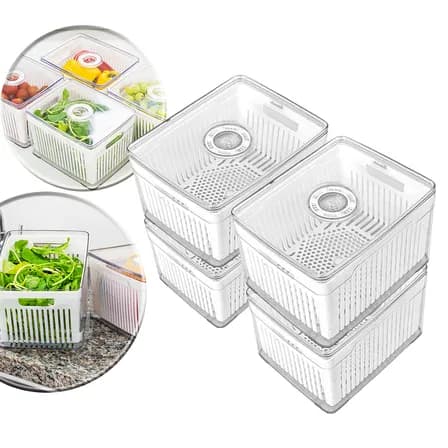Foto de Kit 4 Cestos Organizadores De Geladeira 4,0L Acrílico Plástico Transparente Para Frutas E Verduras Conservar Alimentos