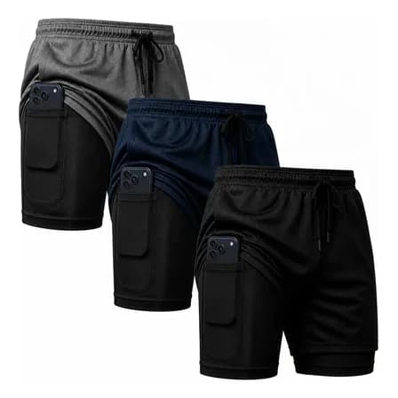 Foto de Kit 3 Shorts 2 Em 1 Masculino De Compressão Corrida Academia