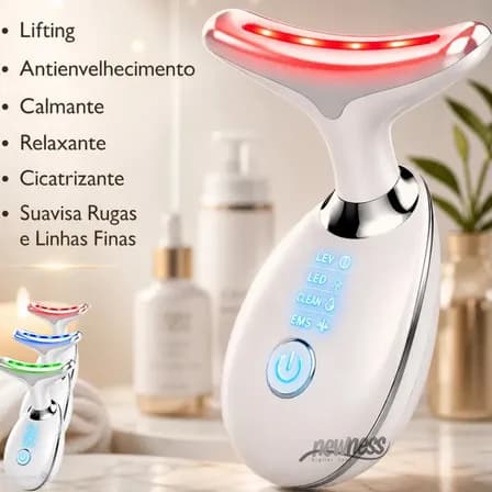 Foto de Massageador Facial Lifting De Pescoço e Rosto LED Vibração Fototerapia Para Rejuvenescer Firmeza Anti-Rugas Aparelho Redutor de Papada Lift Mascara Led Facial MARCA Newness Digital