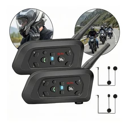 Foto de Intercomunicador YONJOOZ V6 PLUS Bluetooth para Capacete, à Prova d'Água, com Cancelamento de Ruído e Alcance de 1.2 km