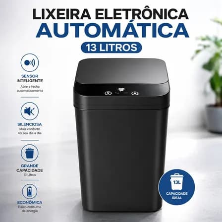 Foto de Lixeira Automatica Sensor 13L Inteligente Banheiro Cozinha Tampa Eletrica Infravermelho Abertura Automatica Sem Toque Compacta Plastico Resistente Vedacao Odor Residencial RMI