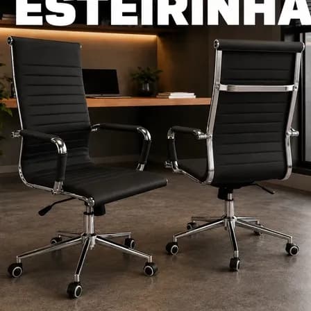 Foto de Cadeira Presidente Esteirinha Escritório Ergonômica Eames Estrutura de Couro Sintético até 150Kg Resistente Giratória Moderna Ajustável Relax Modelo 626H Linha PluggHome by Pluggei