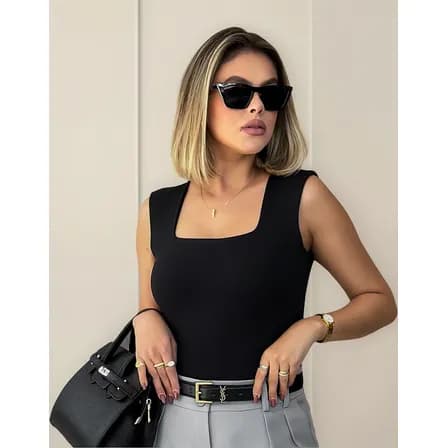 Foto de Blusa Regata Feminino Decote Quadrado Alça Grossa Casual